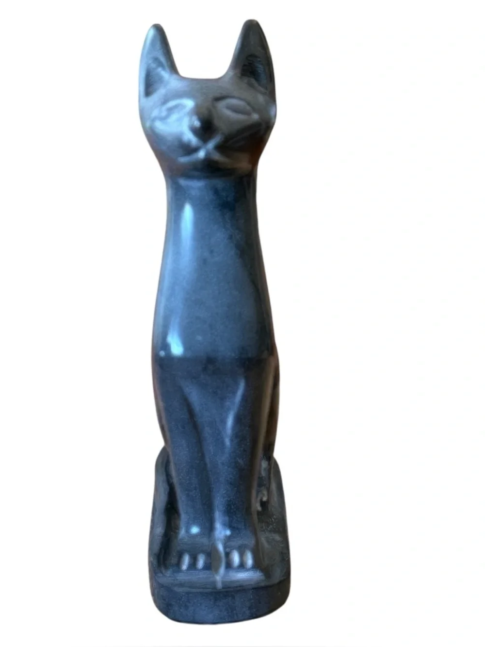 Vintage Carved Bonded Stone Egyptian Goddess Seated Bastet Cat Gray